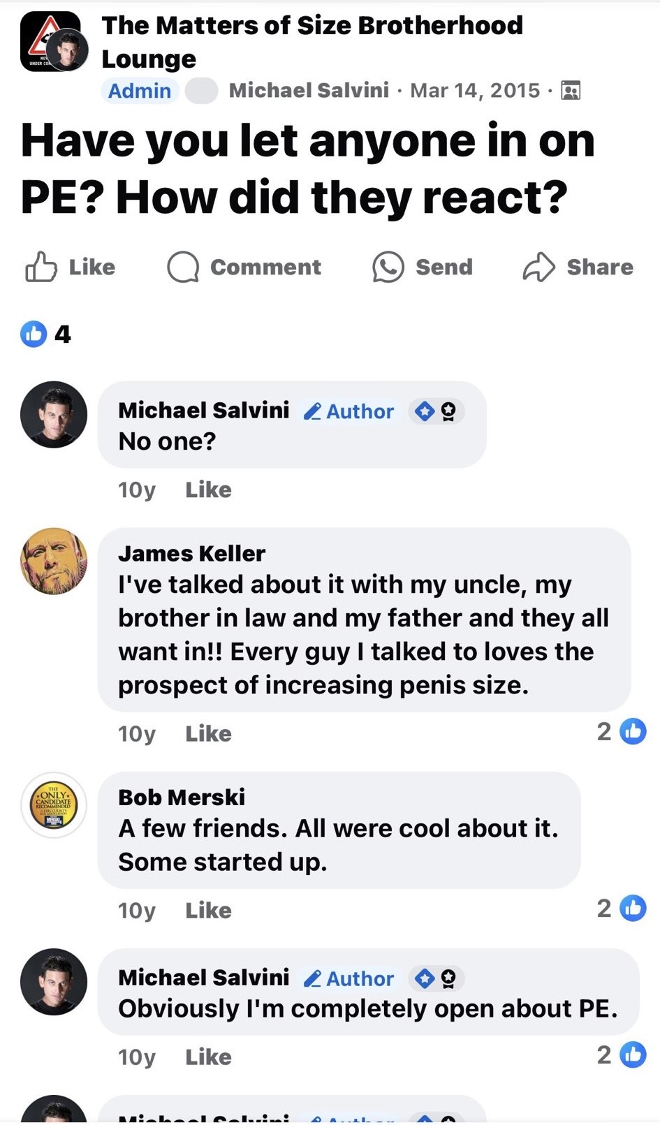 Bob Merski describes in a 2015 Facebook post how he told others about penis enlargement