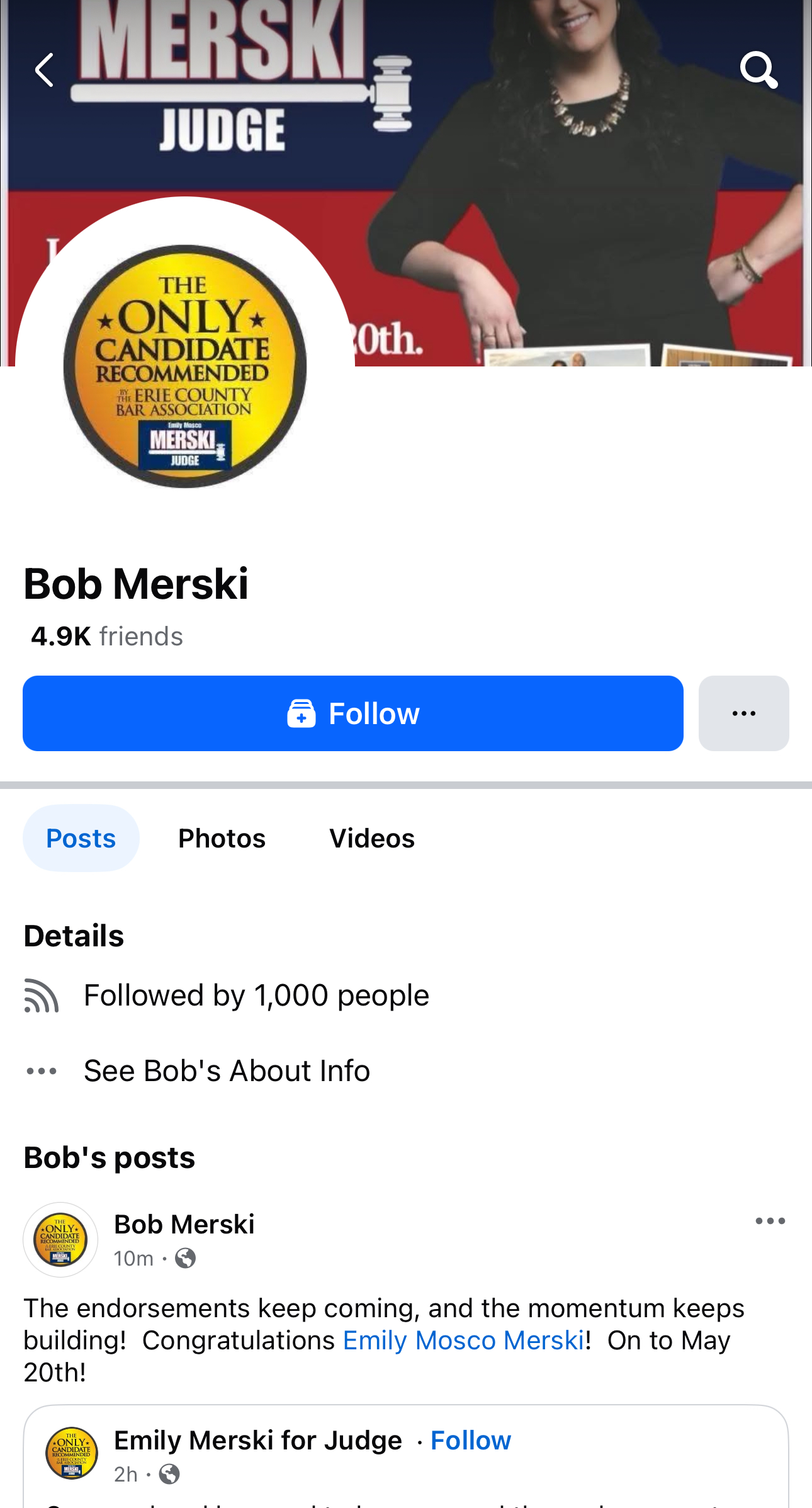 Bob Merski's Facebook profile, that he actively uses to post in a private group about penis enlargement