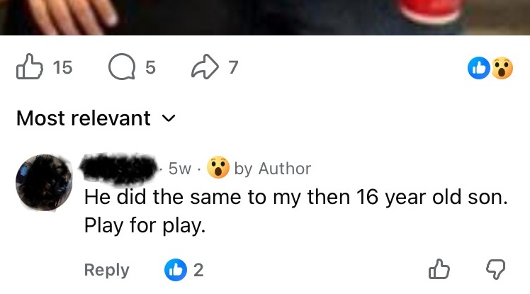 Mom of Teen comments on post calling out Bob Merski for being a predator